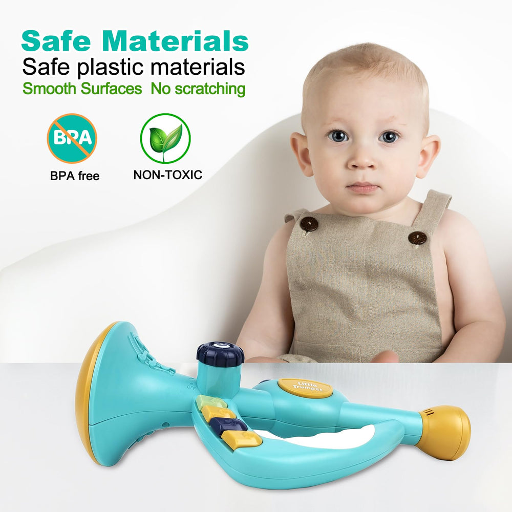 IIROMECI blue trumpet's compact form supports easy grasp and portable fun.