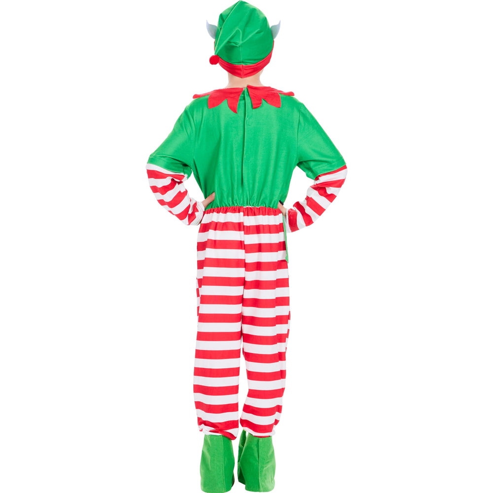 IKALI elf sleeves and pants with red-white stripes, vibrant holiday colors.