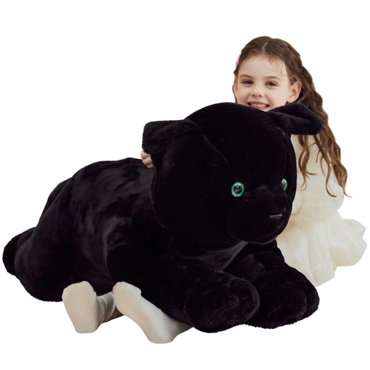 IKASA Black Cat Plush, 30-inch full body, a cuddly friend for kids.