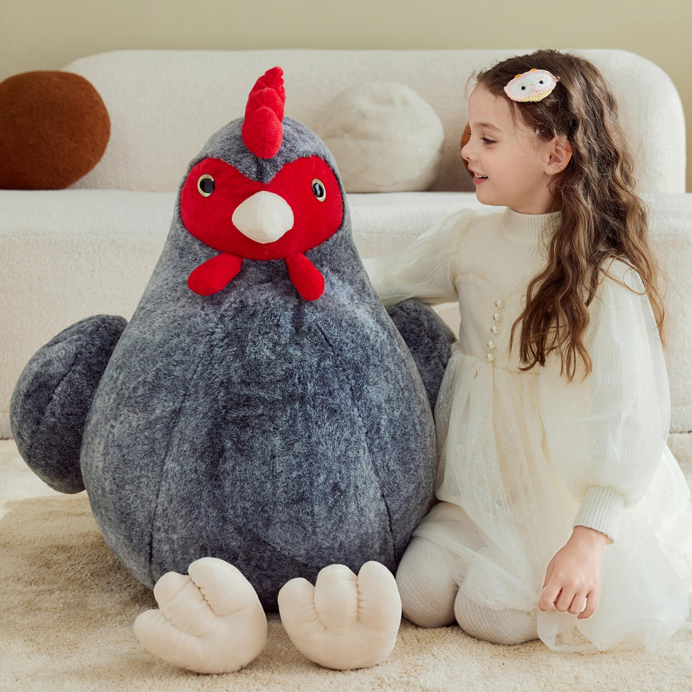 IKASA chicken plush close-up texture, showing durable stitching for long-lasting hugs.