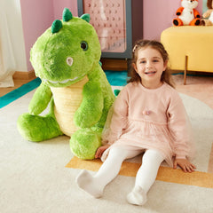 IKASA soft dinosaur plush with fluffy fur for gentle cuddling.