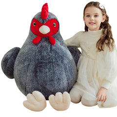 IKASA giant chicken plush face detail, a cuddly companion for kids and adults, great for cozy hugs.