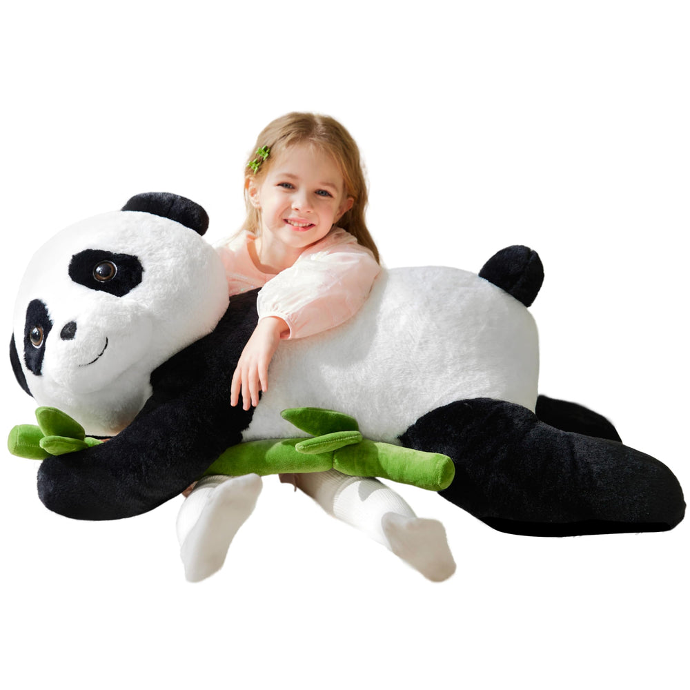 IKASA giant panda plush 30in serves as a bold playroom centerpiece and cuddle companion.