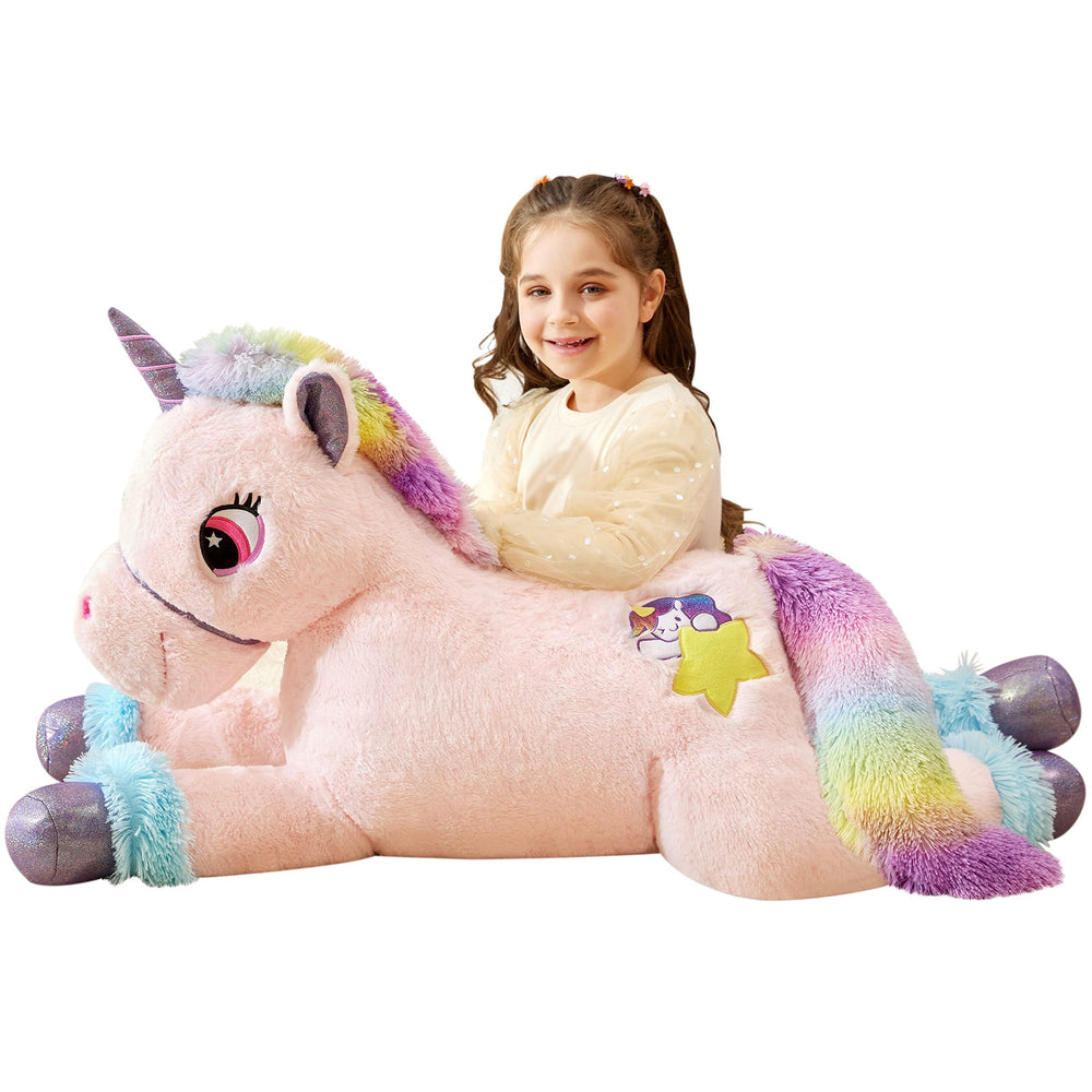 IKASA giant unicorn plush 43in for cozy naps and imaginative play.