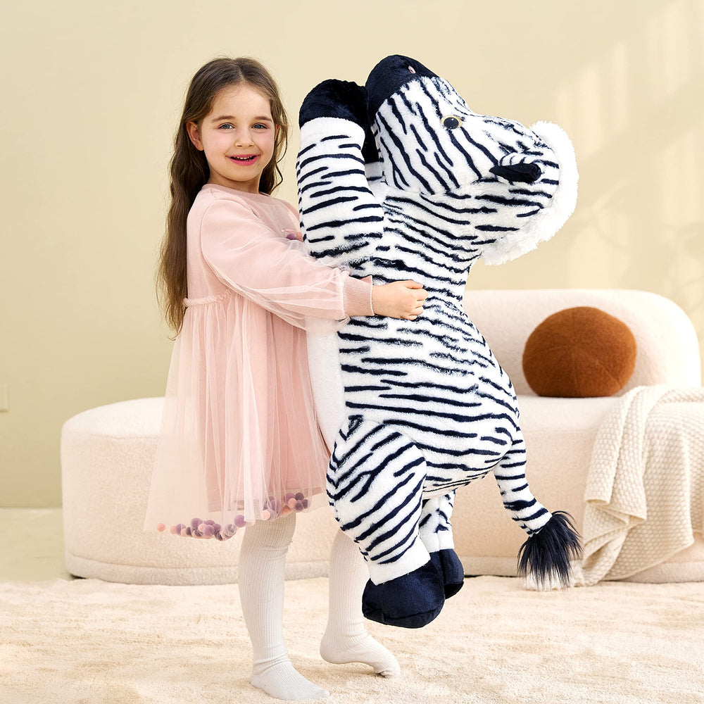 IKASA giant zebra 30in bed setup as a cozy decorative companion