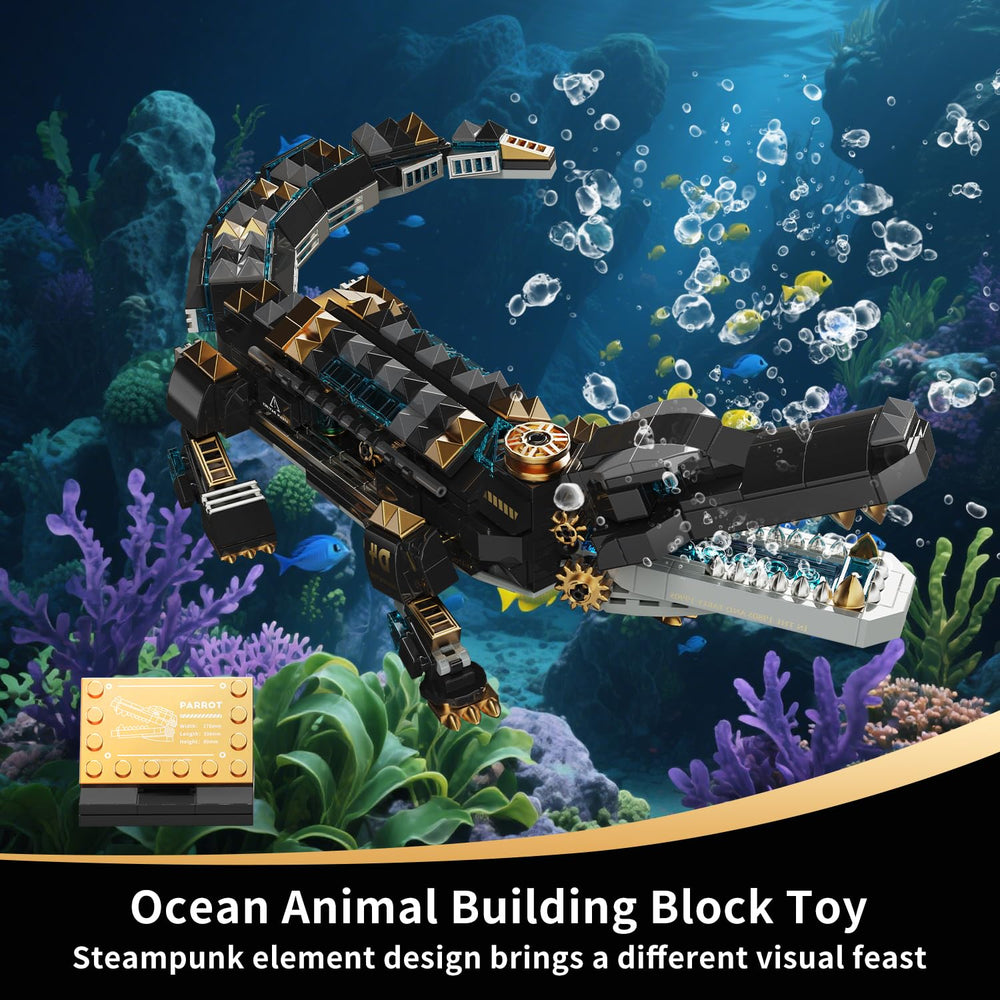 IKKOSYA crocodile building set close-up of mechanical joints for interactive construction