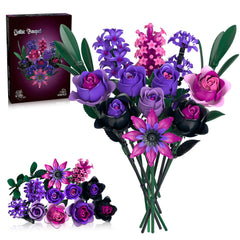 iLacven purple rose bouquet building set main view showcases gothic desk centerpiece.