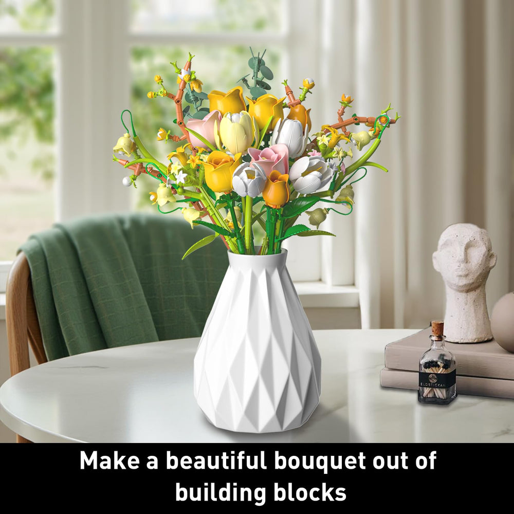 iLacven Rose Bouquet Building Set in assembly phase with colorful pieces