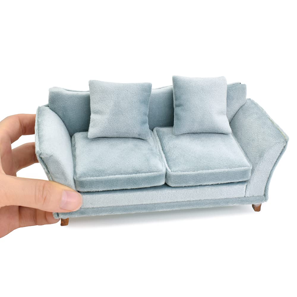 iland dollhouse couch front view in light sky blue velvet