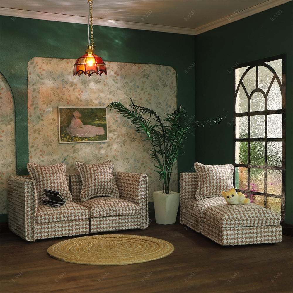 iland houndstooth fabric sofa offers authentic classic aesthetics