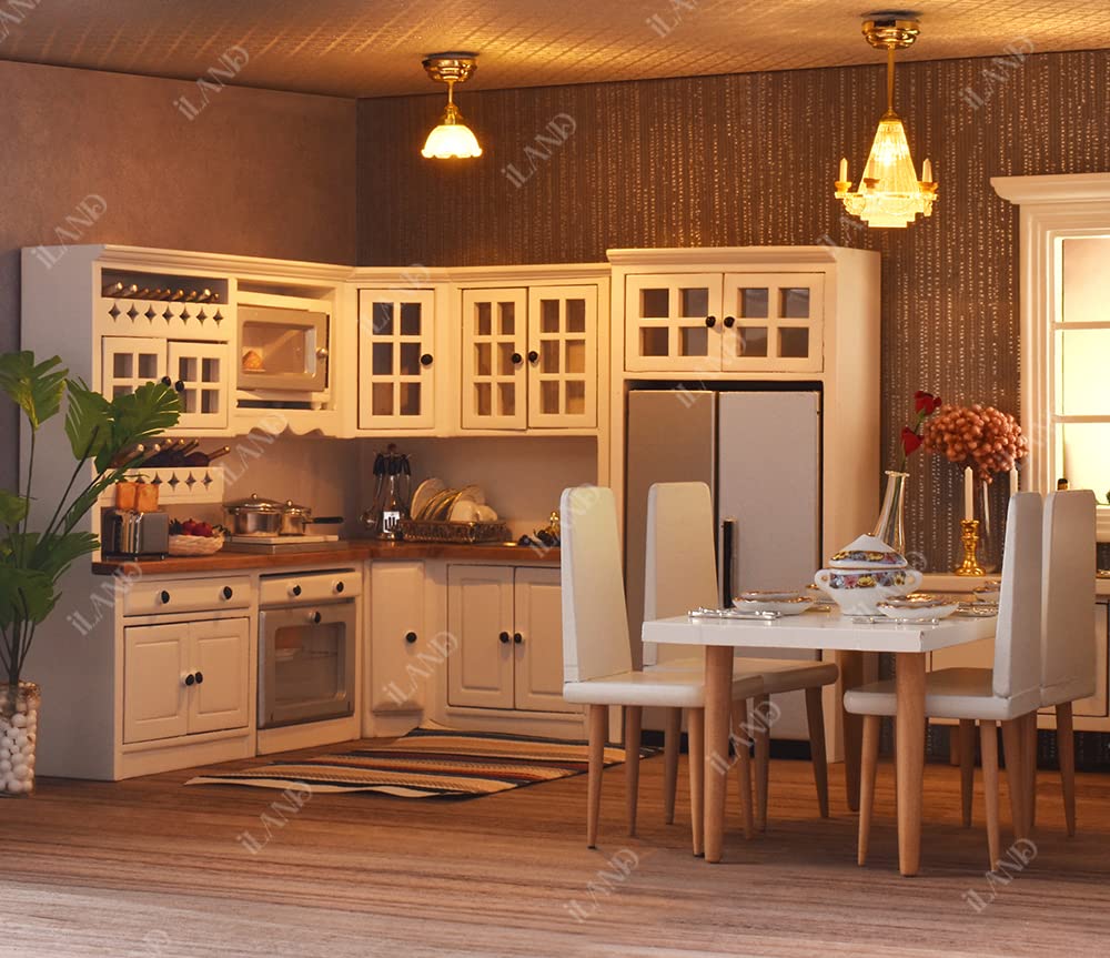 iland Dollhouse Kitchen refrigerator with glossy doors for lifelike storage scenarios