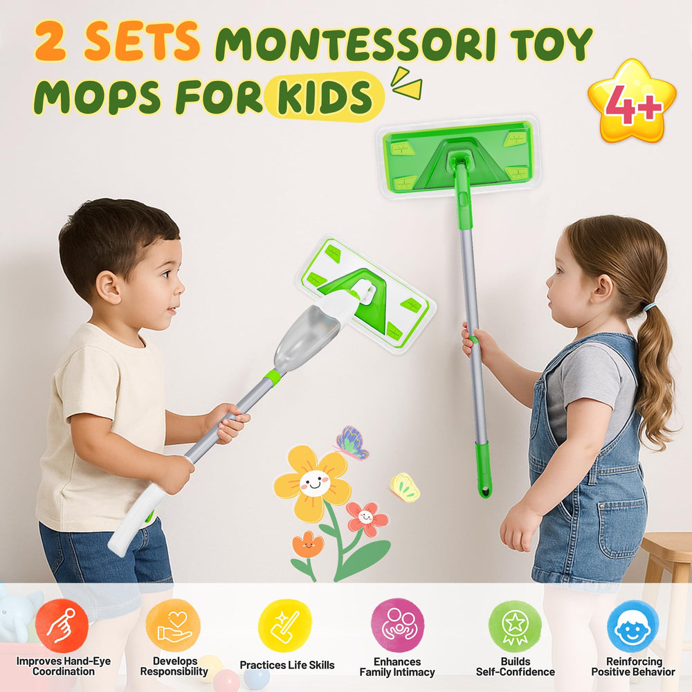 ILAVCLEAN kids toy mop flat dry design is lightweight and easy for small hands.