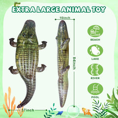 ILEISURELY giant alligator pool float side view, adds playful wildlife decor to any event.