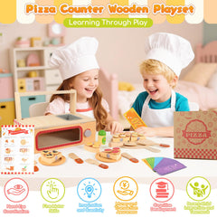 iLuckinSpri wooden pizza set counter for role play and service scenes