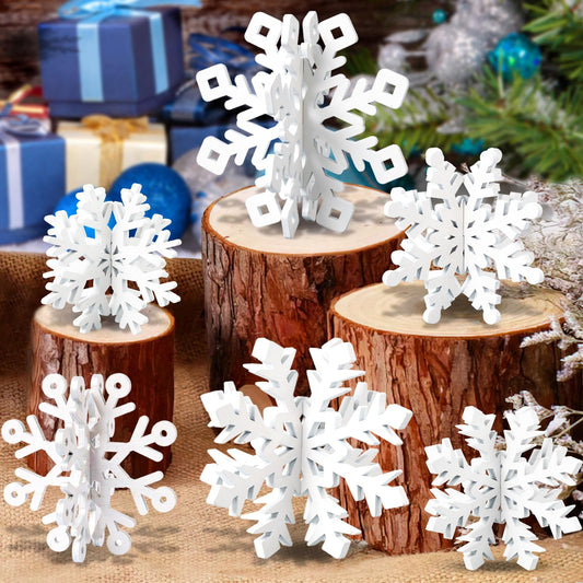 OuMuaMua 6 Set Snowflake Christmas Table Decorations – White Wooden 3D Centerpieces