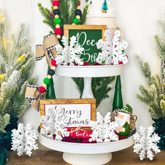 OuMuaMua 6 Set Snowflake Christmas Table Decorations – White Wooden 3D Centerpieces