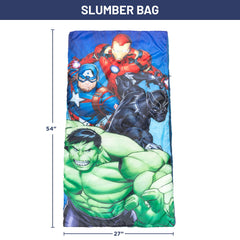 Jay Franco Marvel Avengers Battle Formation Slumber Sack – Cozy Kids Sleeping Bag with Captain America, Iron Man, Black Panther & Hulk