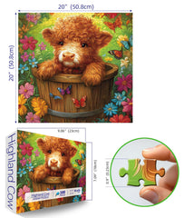 MINIWAN 500-Piece Jigsaw Puzzle – Highland Cow with Butterfly & Flower Design | 20x20 Inches