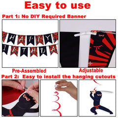 Tevxj 162 Pcs Ninja Birthday Party Decoration Set - Ninja Warrior Party Kit