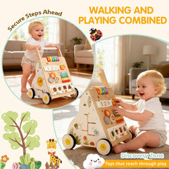 ZippyZebra Wooden Baby Walker with Wheels – Adjustable Speed & Montessori Center