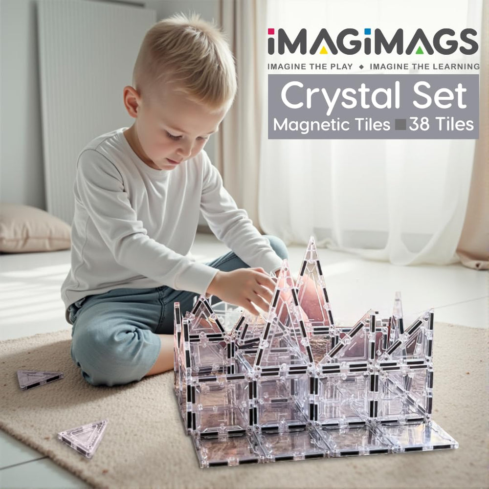 Imagimags Crystal Set equilateral triangles showcase bright, precise angles for towers.