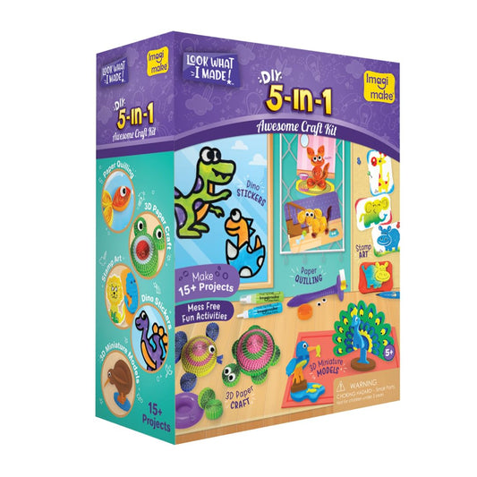 Imagimake 5 in 1 craft kit box showing 15+ projects for creative play