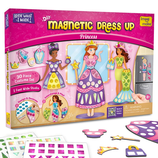 Imagimake magnetic dress-up studio with dresses ready for imaginative play.