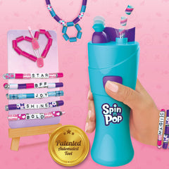Imagimake Spin n Pop bracelets and braids display, ideal for group crafting.