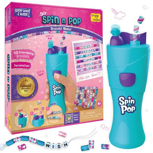 Imagimake Spin n Pop tool for quick, knot-free bracelet design.