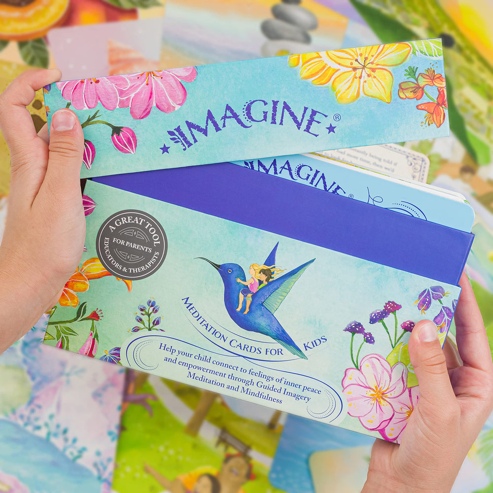Imagine Kids Meditation Cards set featuring colorful guided imagery to support classroom focus