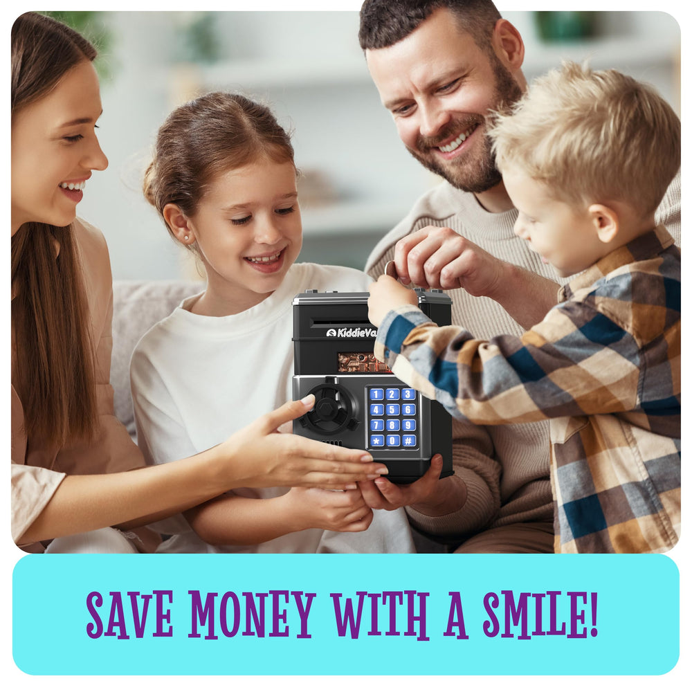 Imagineers KiddieVault keypad-and-turn-knob adds hands-on access to savings.