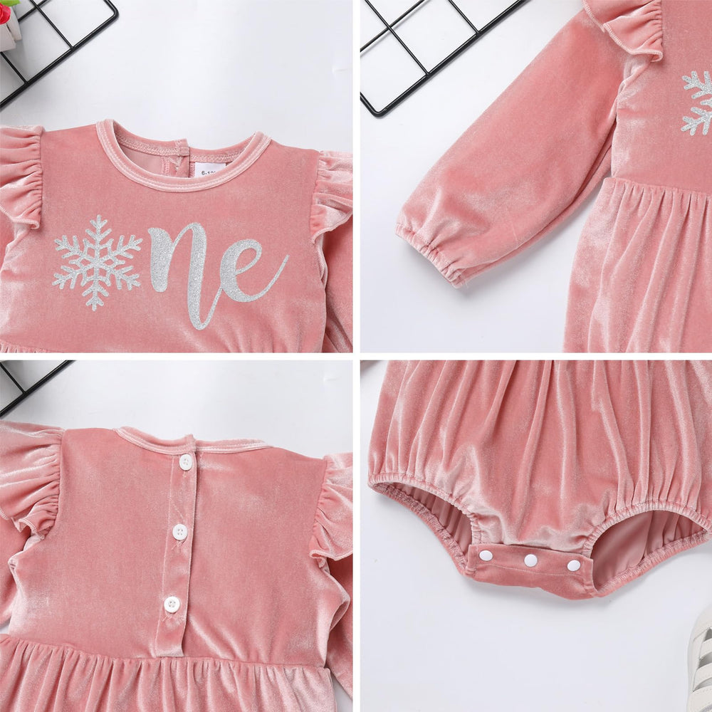 IMEKIS one velvet romper with shiny One text for milestone celebrations.