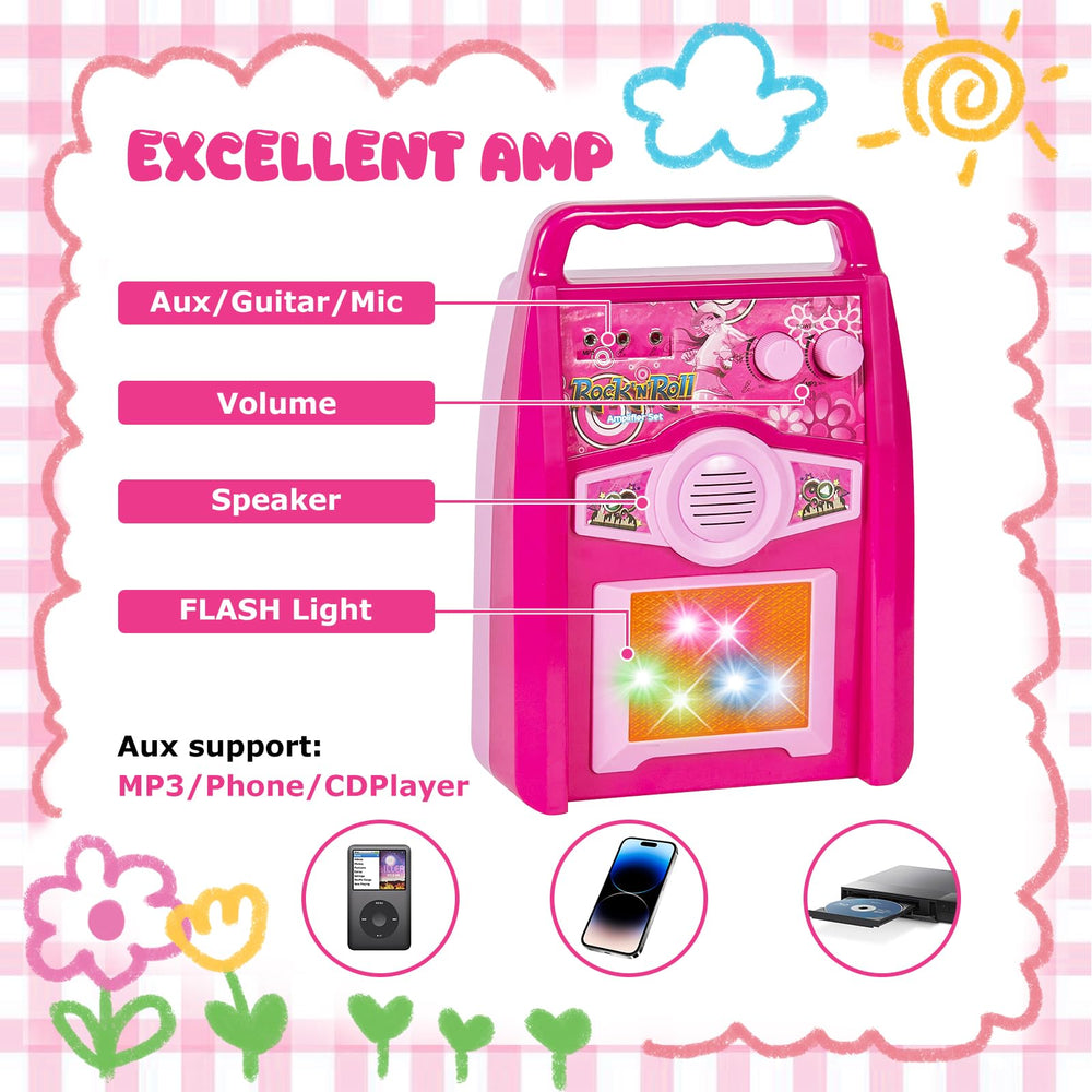 imeshbean pink guitar kit with aux cable enables shared jam sessions
