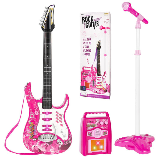 imeshbean electric toy guitar kit pink front view for kids' music play and imagination