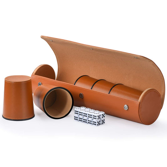 ImnBest Leather Dice Cup Set with five cups for quiet, smooth rolling.
