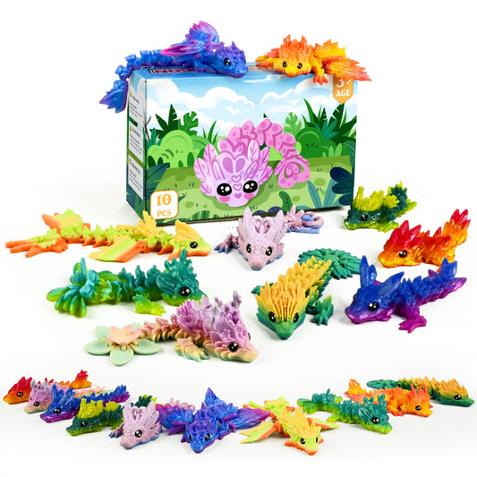 Impossmaker rainbow articulated crystal dragon 01 for desk decor and tactile fidgeting.