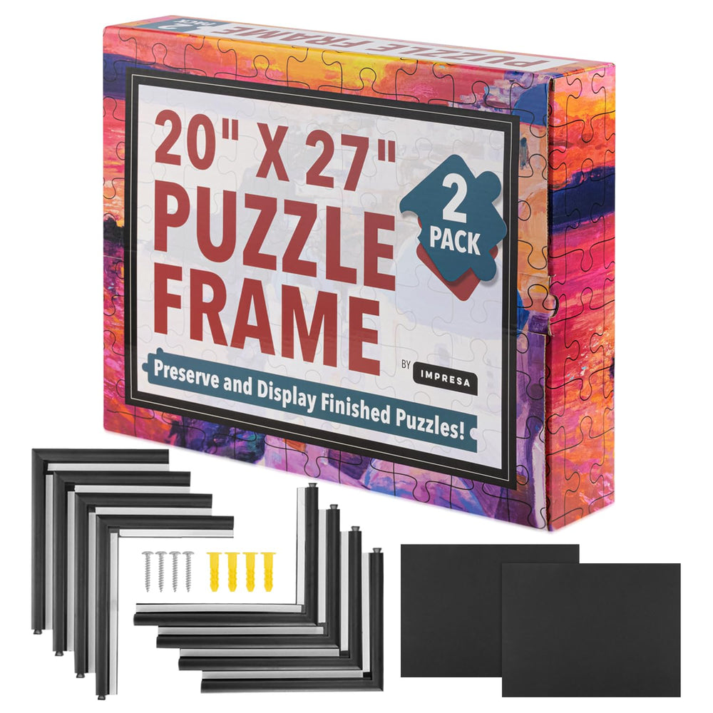 Impresa Puzzle Display Frame Kit front view with an assembled 1000-piece puzzle ready for wall art.