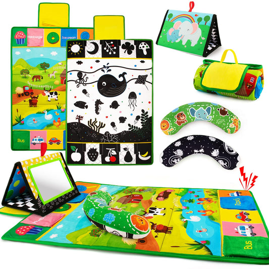 Inbeby tummy time mat with high-contrast visuals for engaging floor play.
