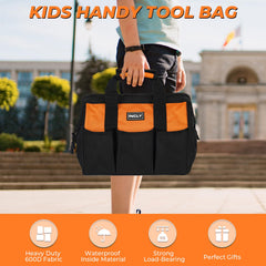 INCLY Kids Real Tool Set bag with 600D fabric, durable tool storage.