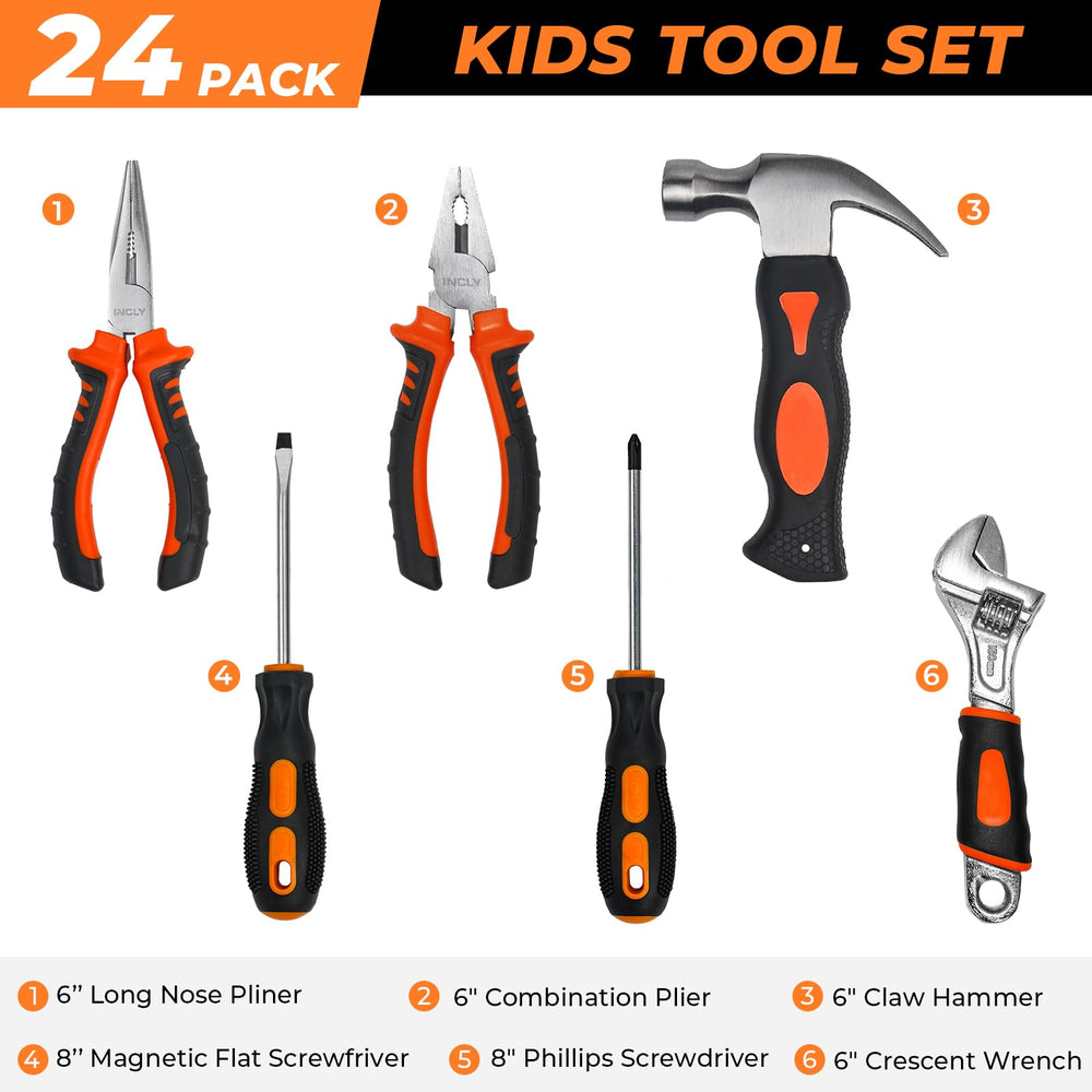 INCLY Kids Real Tool Set wrench close-up, perfect for kid-friendly pretend DIY.