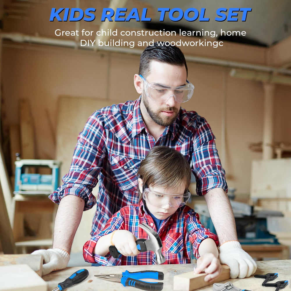 INCLY safety glasses and gloves shown as part of kid-friendly protection