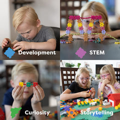 KADU rainbow colors help kids with color recognition during hands-on construction play.