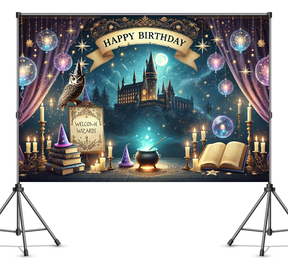 IndoTribe magical-castle wizard backdrop provides versatile use for indoor or outdoor celebrations.