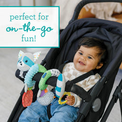 Infantino spiral fabric textures provide rich tactile exploration during strolls