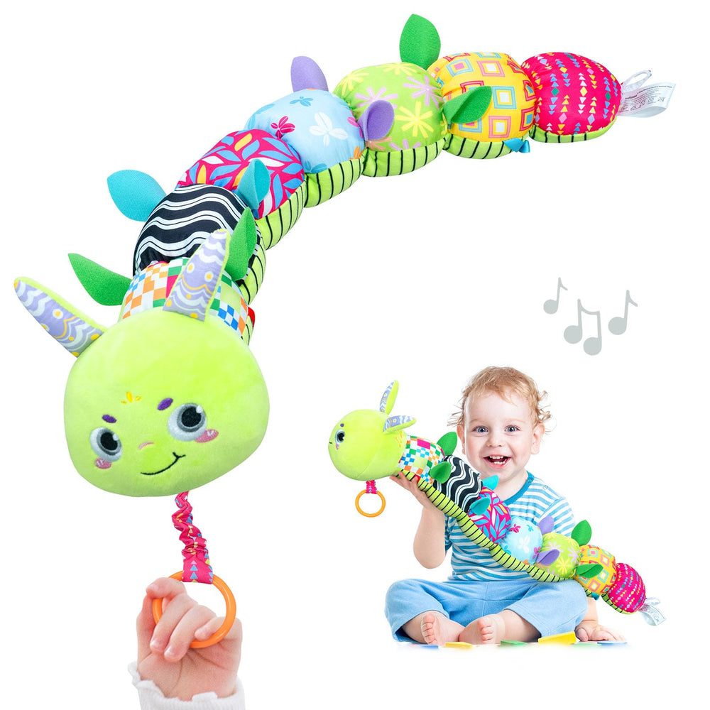 Infinno Caterpillar Green plush with soft textures for newborn sensory exploration.