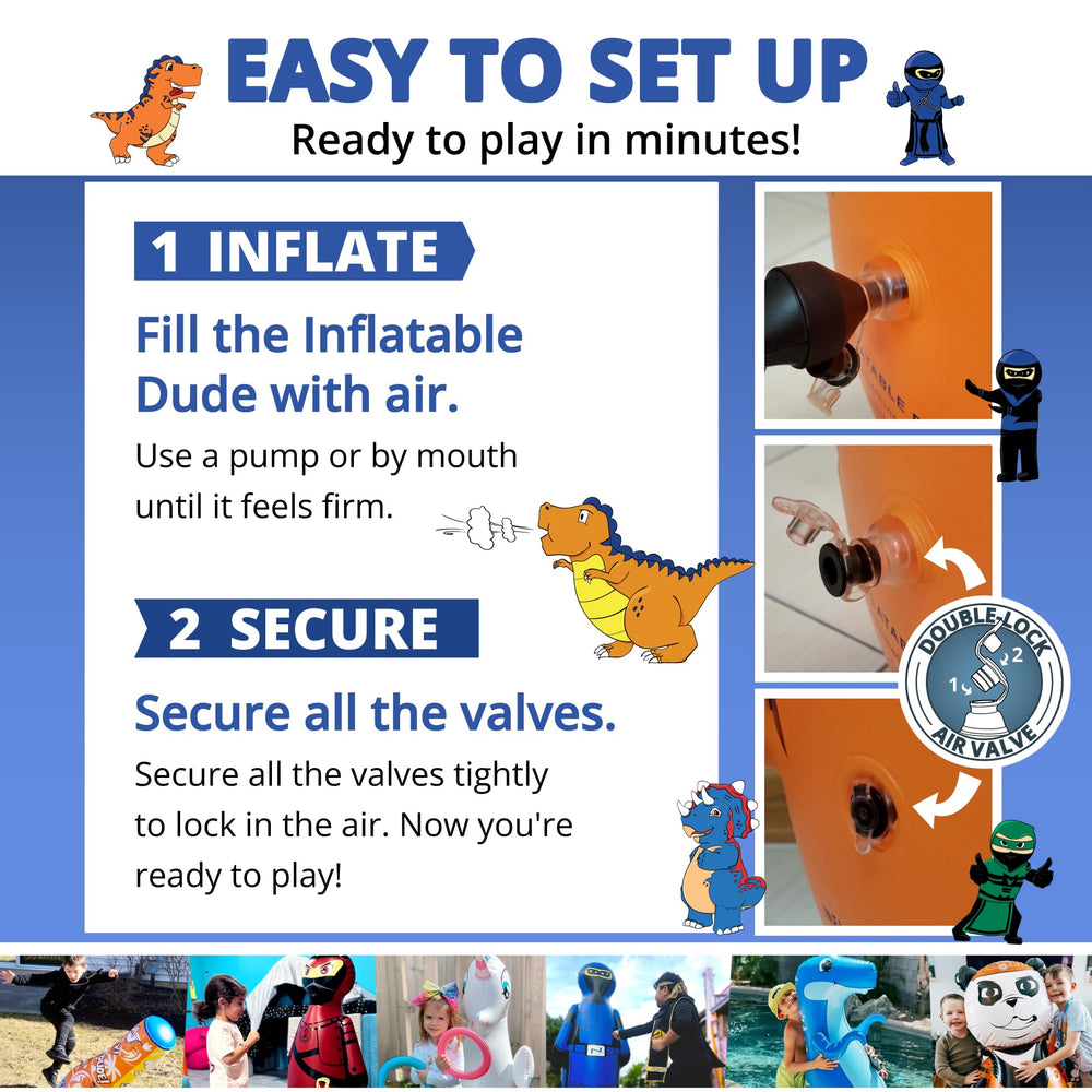 Inflatable Dudes Ninja Toy easy setup in minutes for quick play.