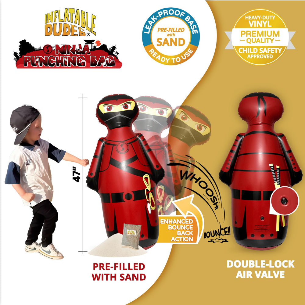 Inflatable Dudes Ninja Toy durable premium vinyl surface for indoor or outdoor use.