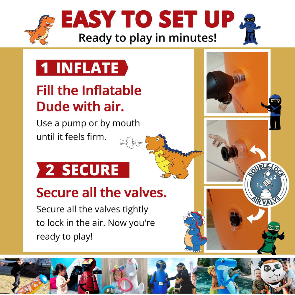 Inflatable Dudes Ninja Toy suitable for indoor or outdoor use by kids.