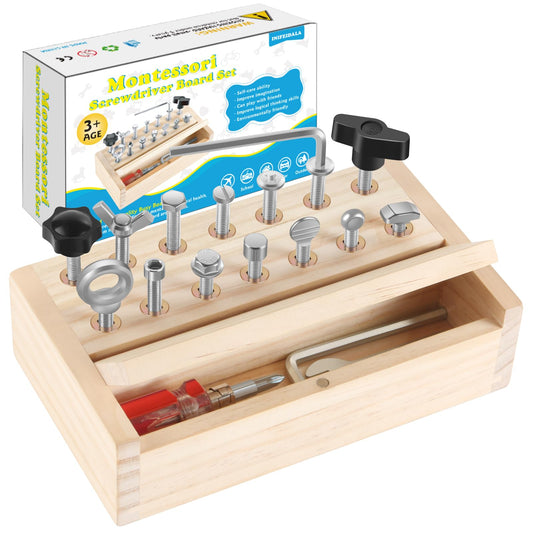 INIFEIDALA Kids Tool Set on screwdriver-board view enhances fine motor skills through hands-on play.