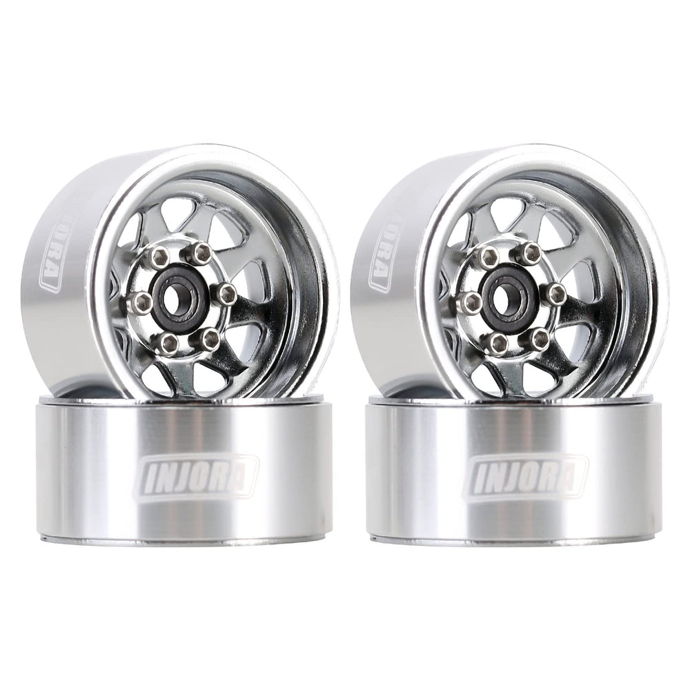 INJORA 1.0 beadlock wheel with deep dish silver finish for rugged micro crawlers.